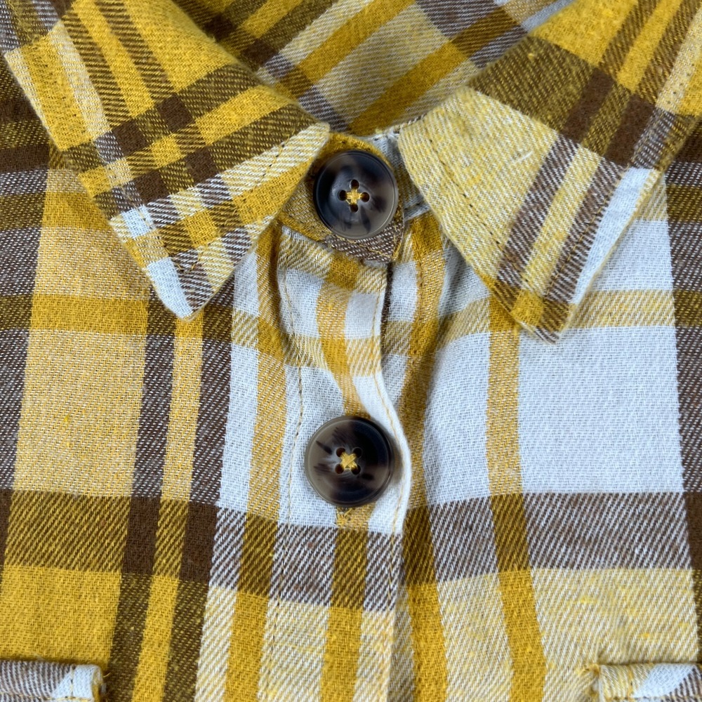 Democracy Womens Shirt Medium Yellow Plaid Long Sleeve Button Up Sharp - Picture 9 of 16